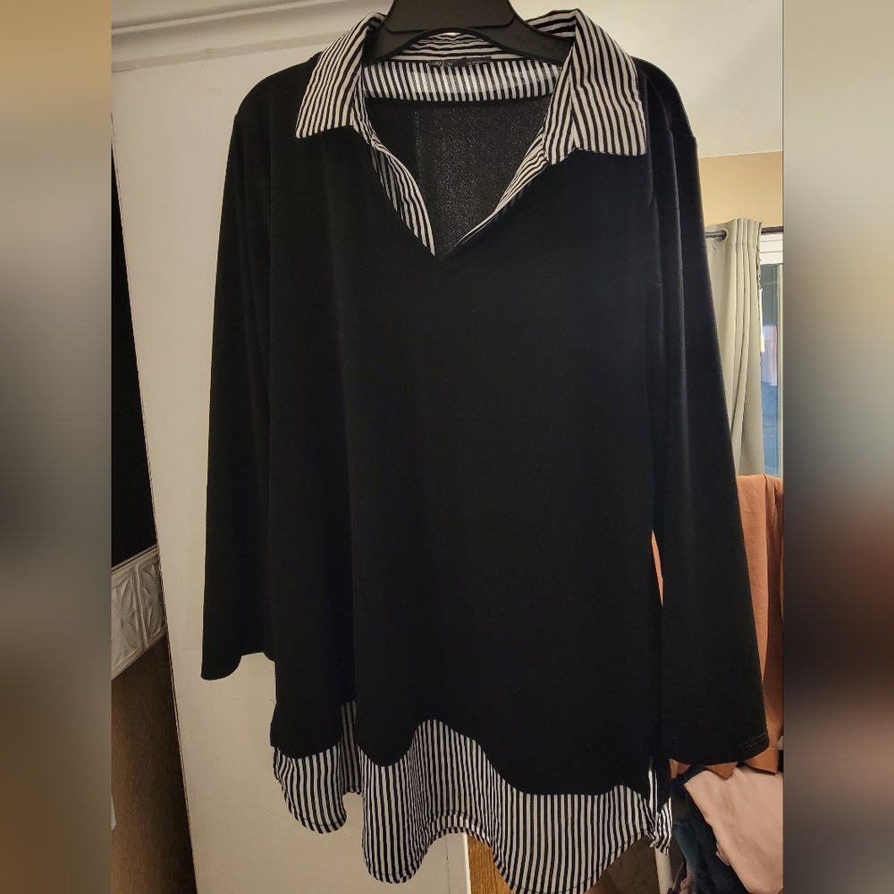 Adrianna Papell Black Button-Down with Striped Details